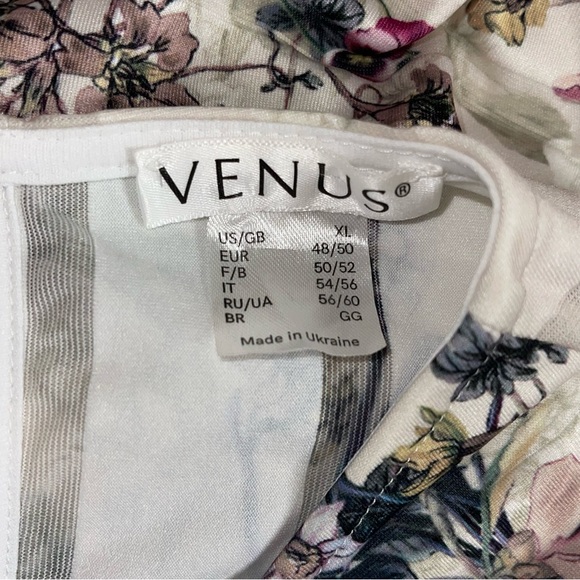 VENUS White Floral Stripe Print Stretch Sheath Dress with Keyhole Back - Picture 5 of 6